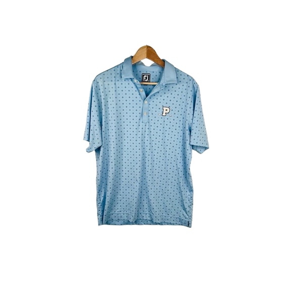 FootJoy FJ Golf Shirt Light Blue Patterned Embroidered Logo Polo Mens Size M - Picture 3 of 10
